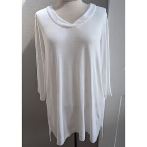 Womens Chico's 100% Pima Cotton The Ultimate Tee Tunic Long Sleeve White Sz L